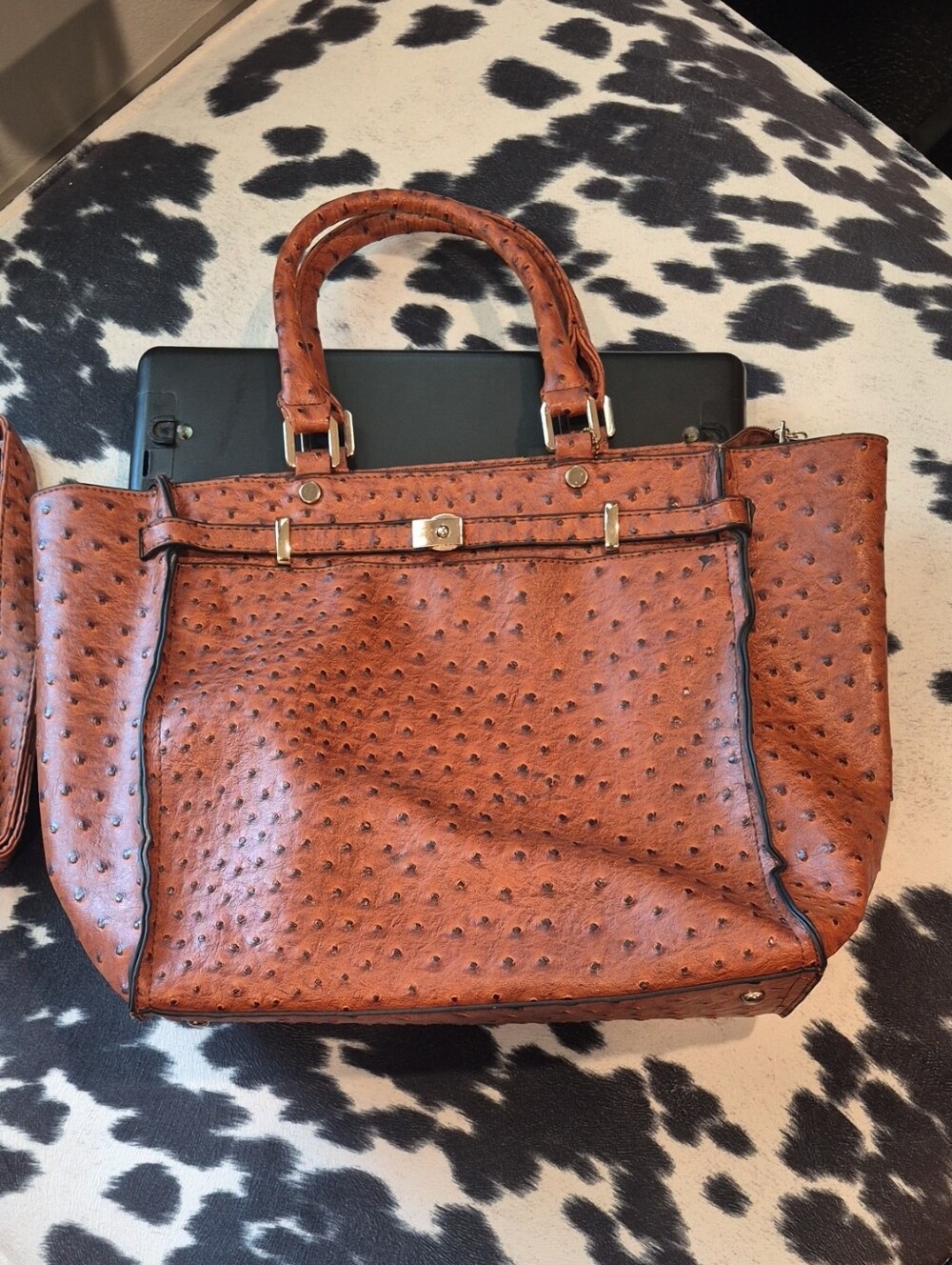 Tan Textured Satchel Handbag - Unbranded